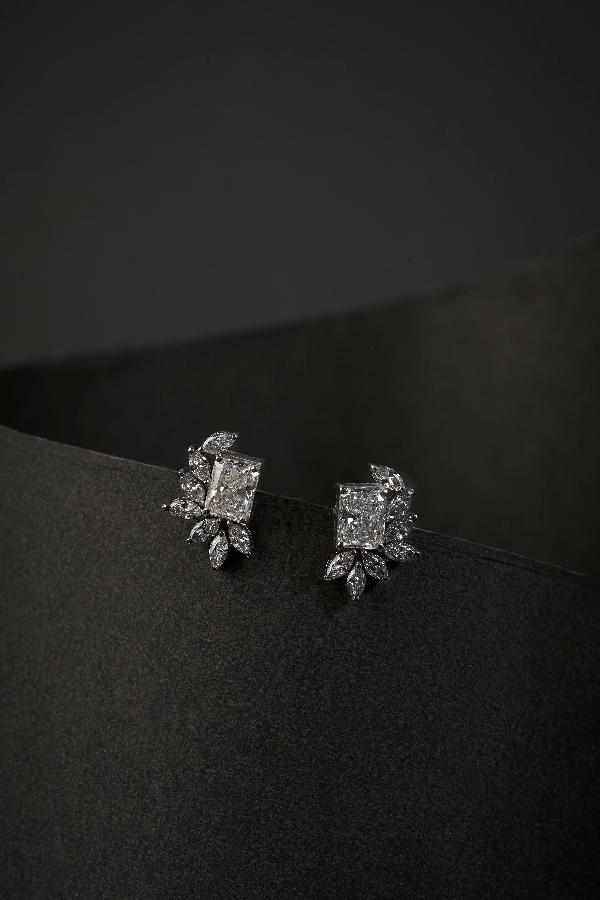 Radiant-Cut Marquise-Cut Diamond Cluster Earrings