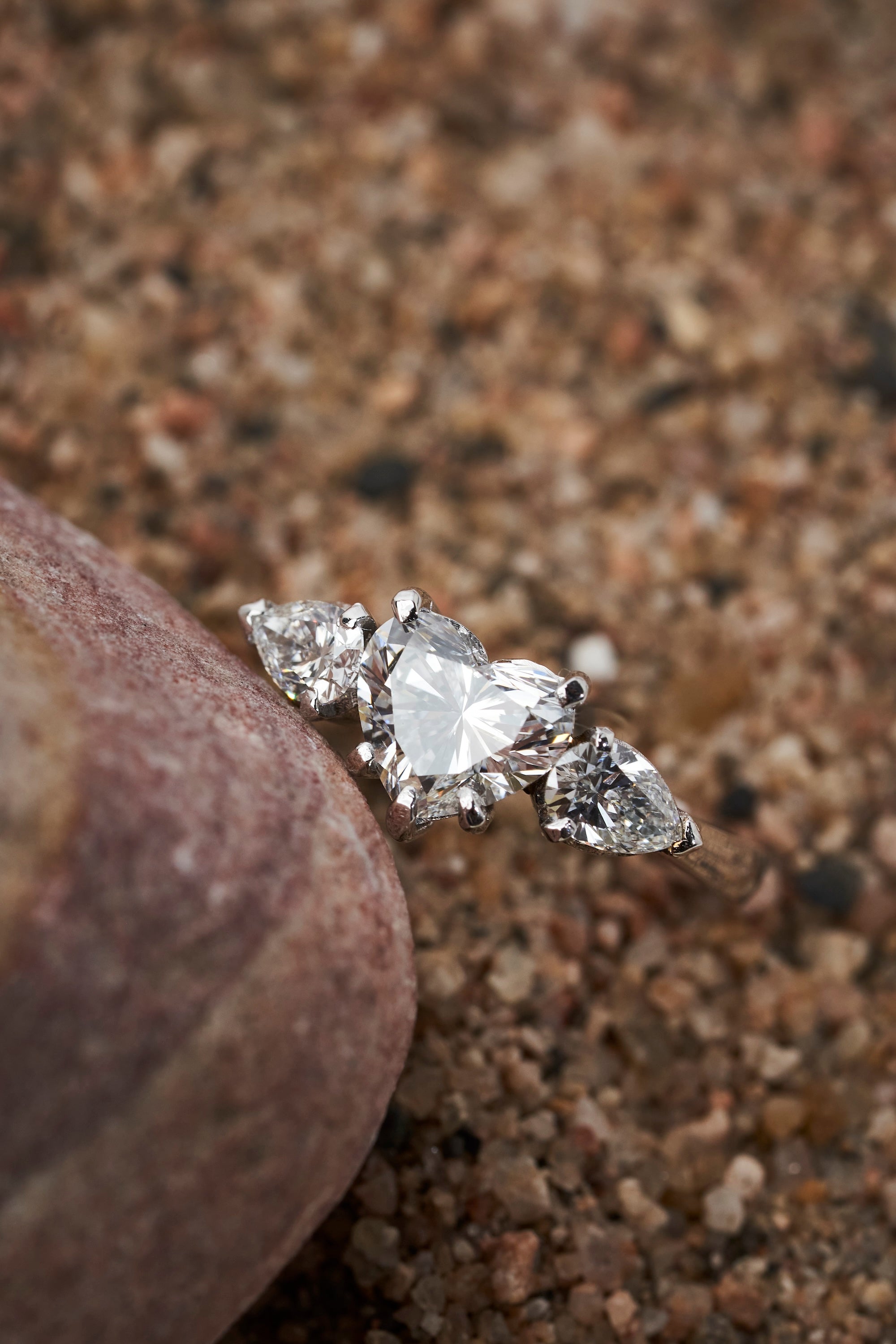 three diamond heart ring