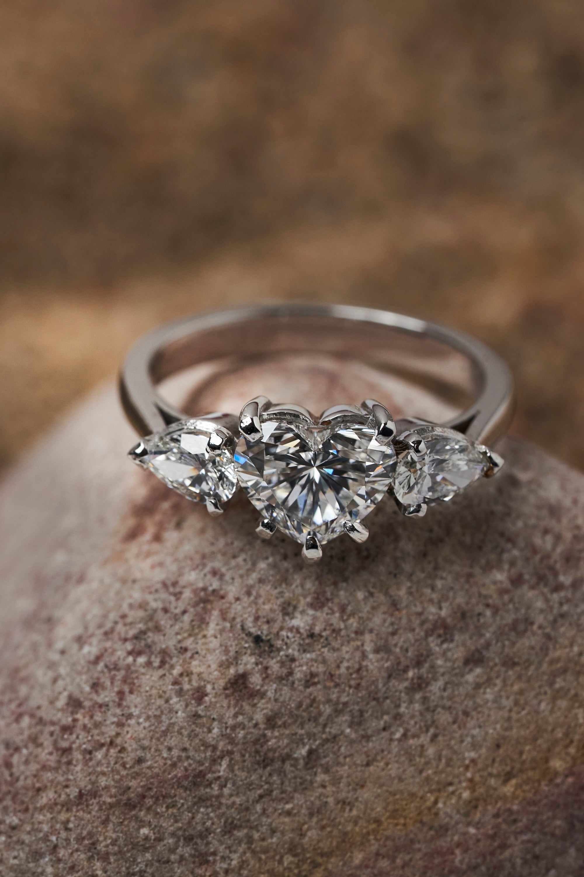 three diamond heart ring