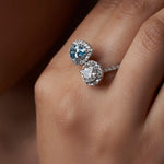 round and pear cut blue diamond ring