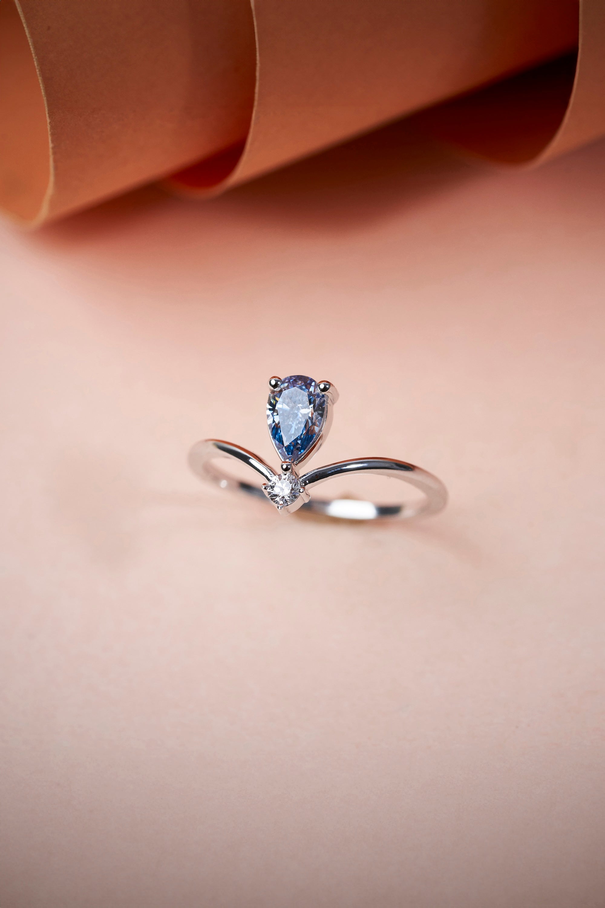 Blue Pear Cut Chevron Diamond Ring