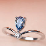 Blue Pear Cut Chevron Diamond Ring