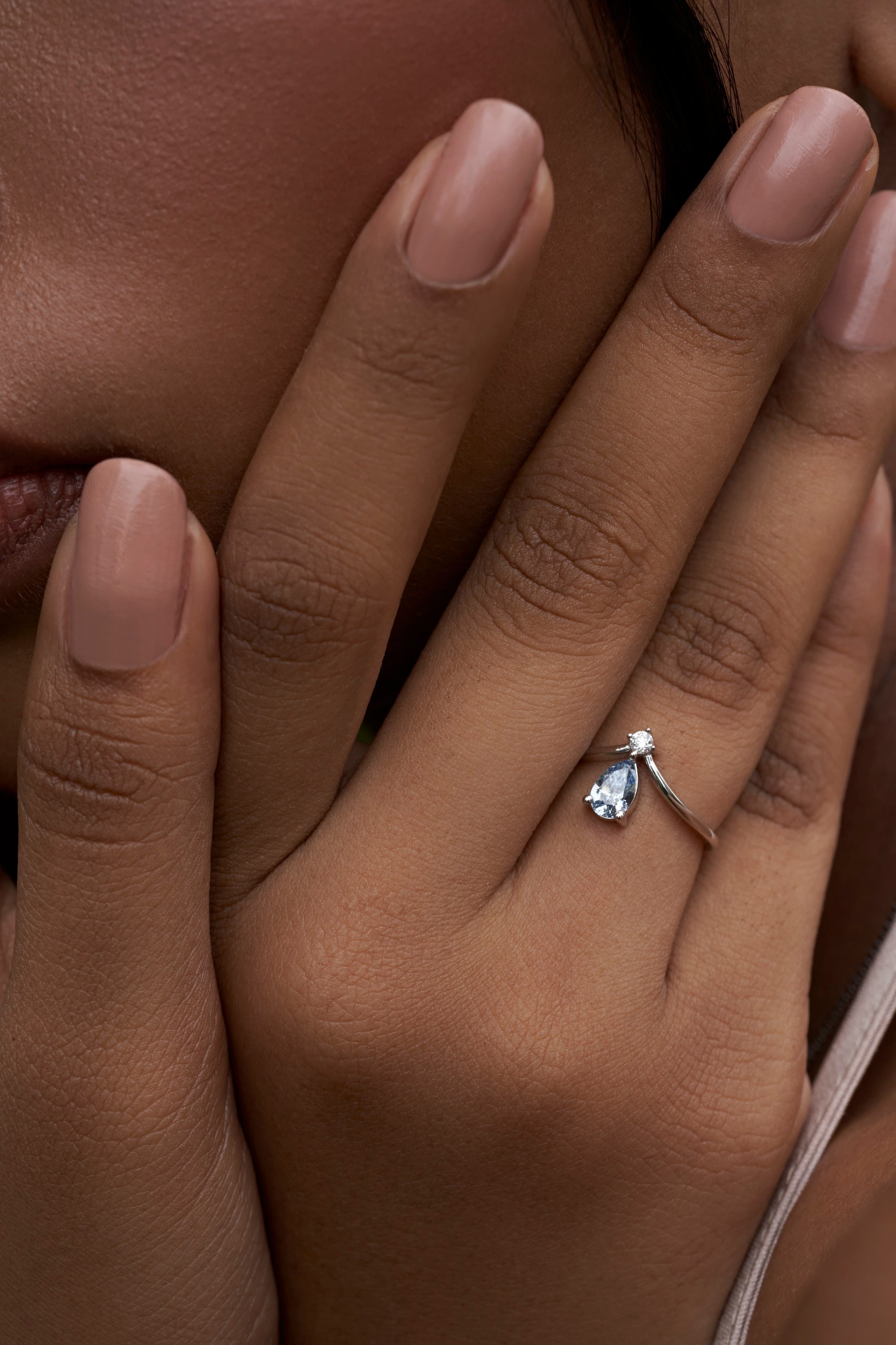 Blue Pear Cut Chevron Ring