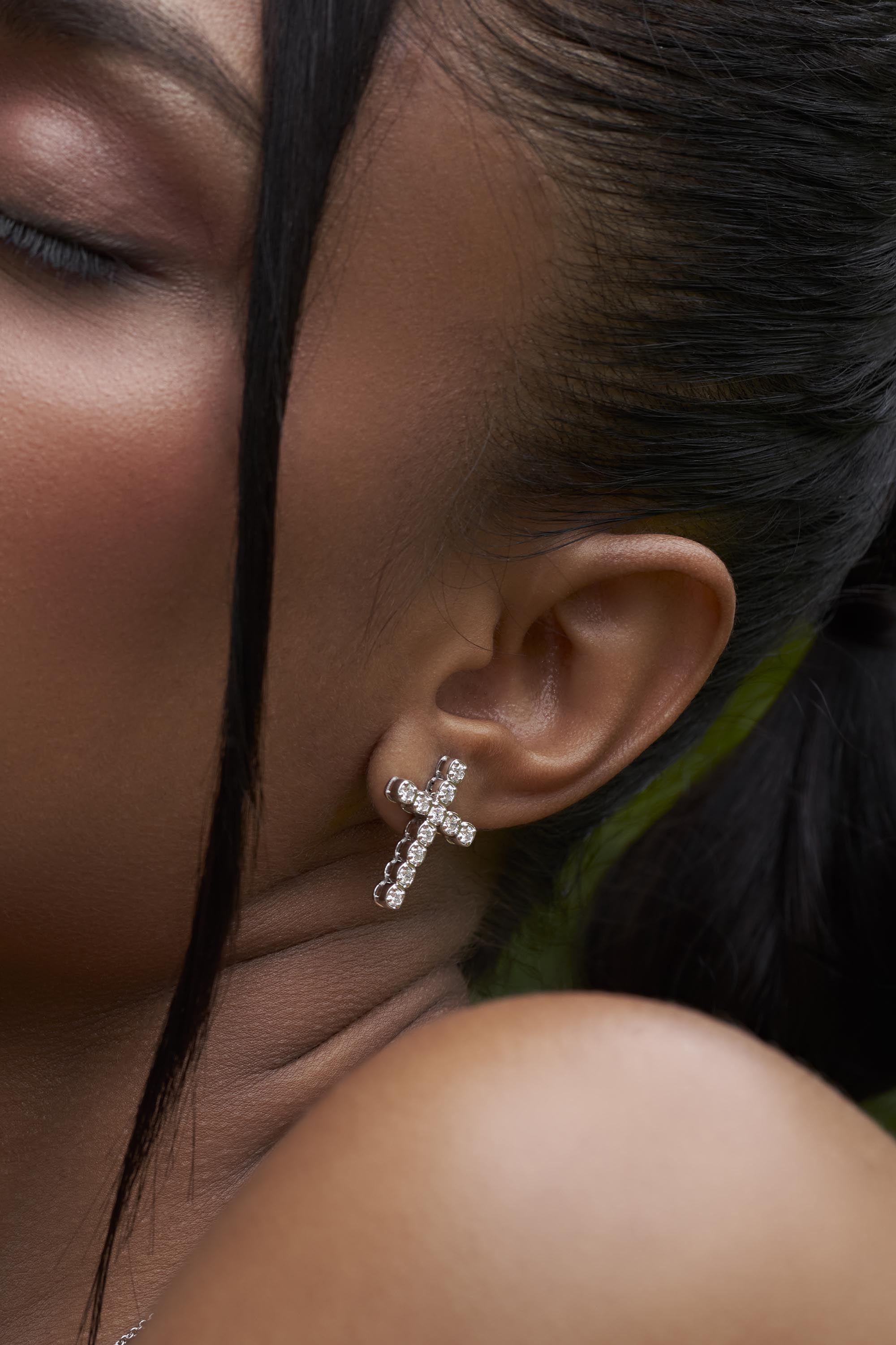 Cross shaped diamond earrings