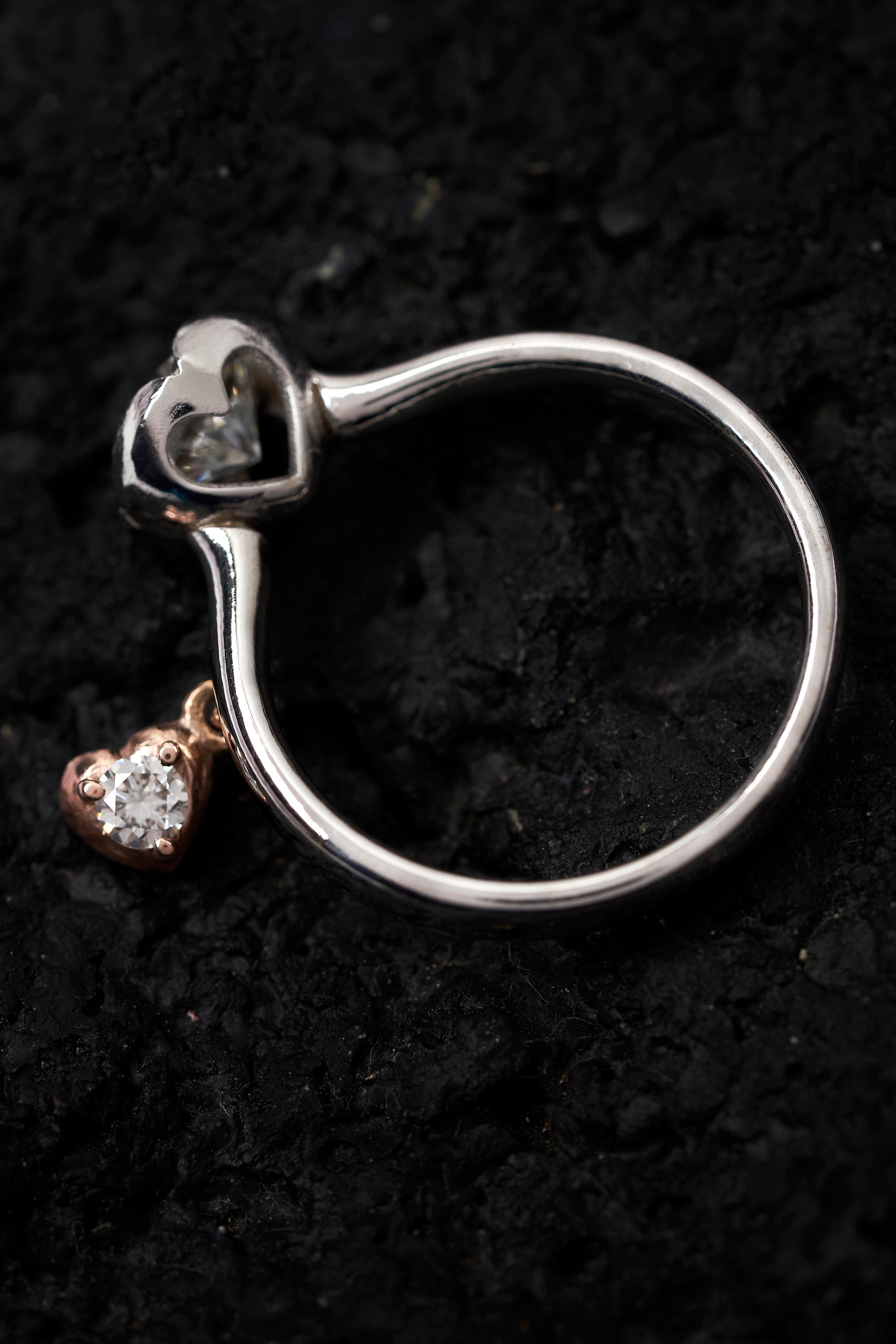 Diamond heart charm ring