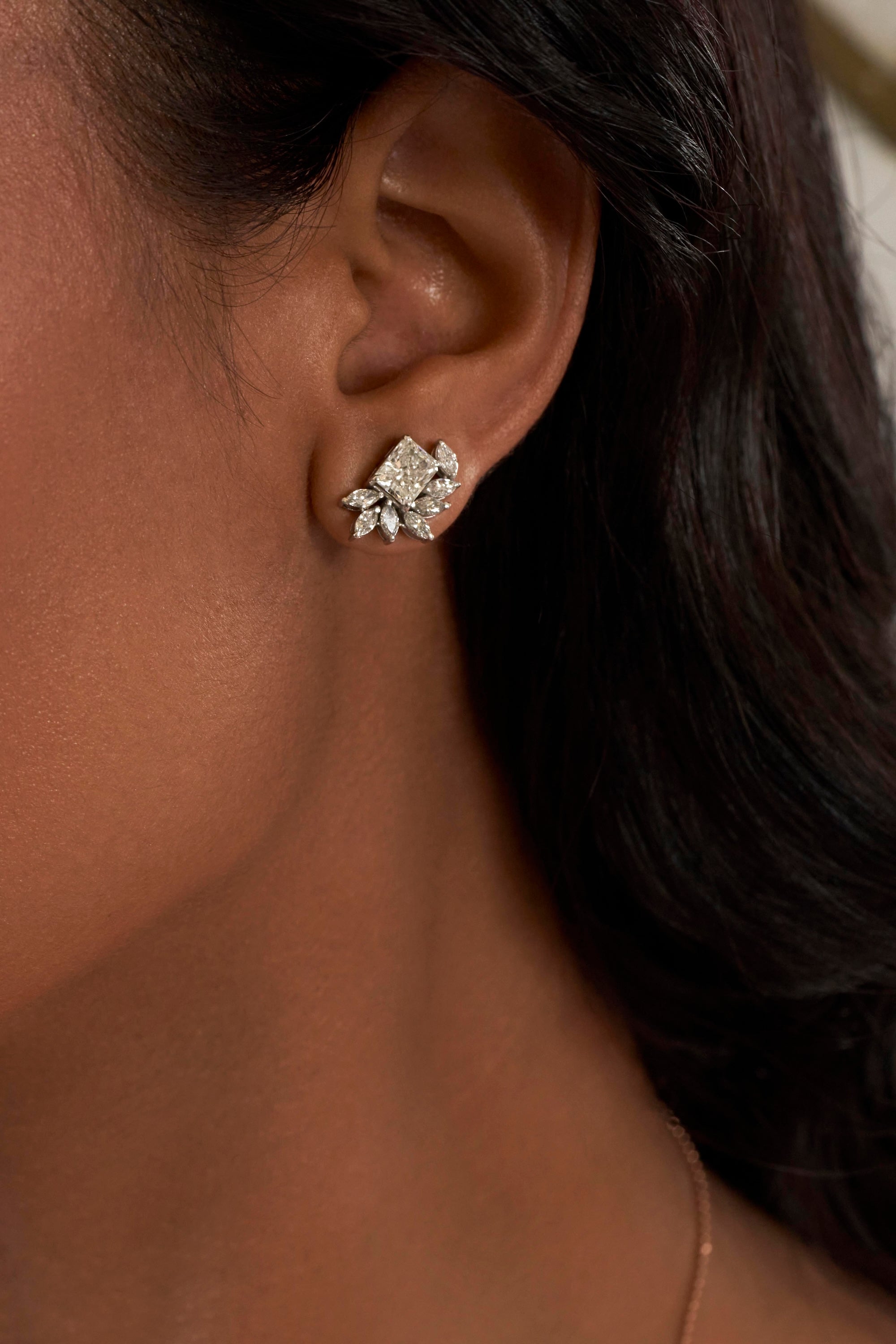 Feathered Radiant Diamond Earrings