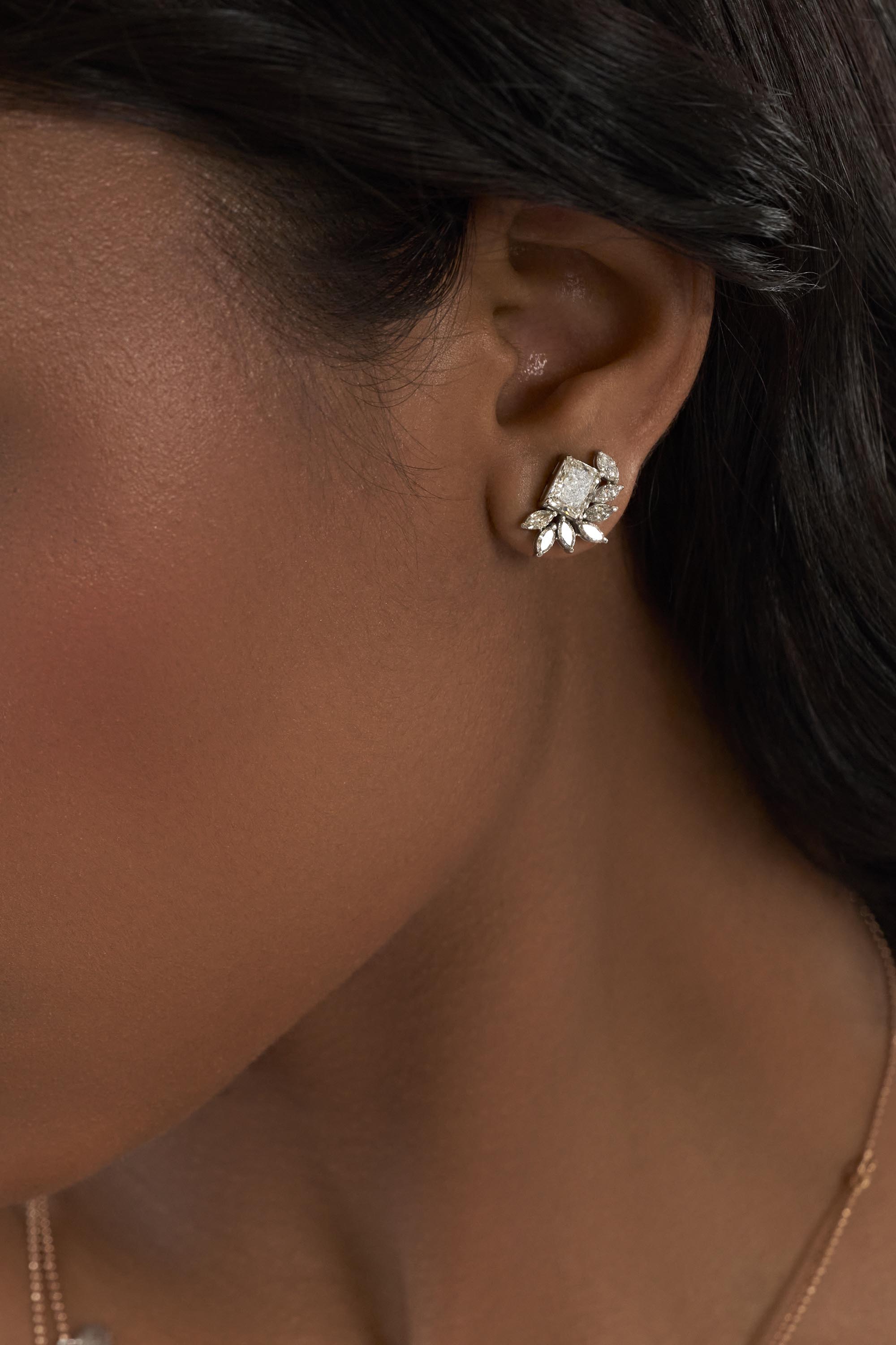 Feathered Radiant Diamond Earrings