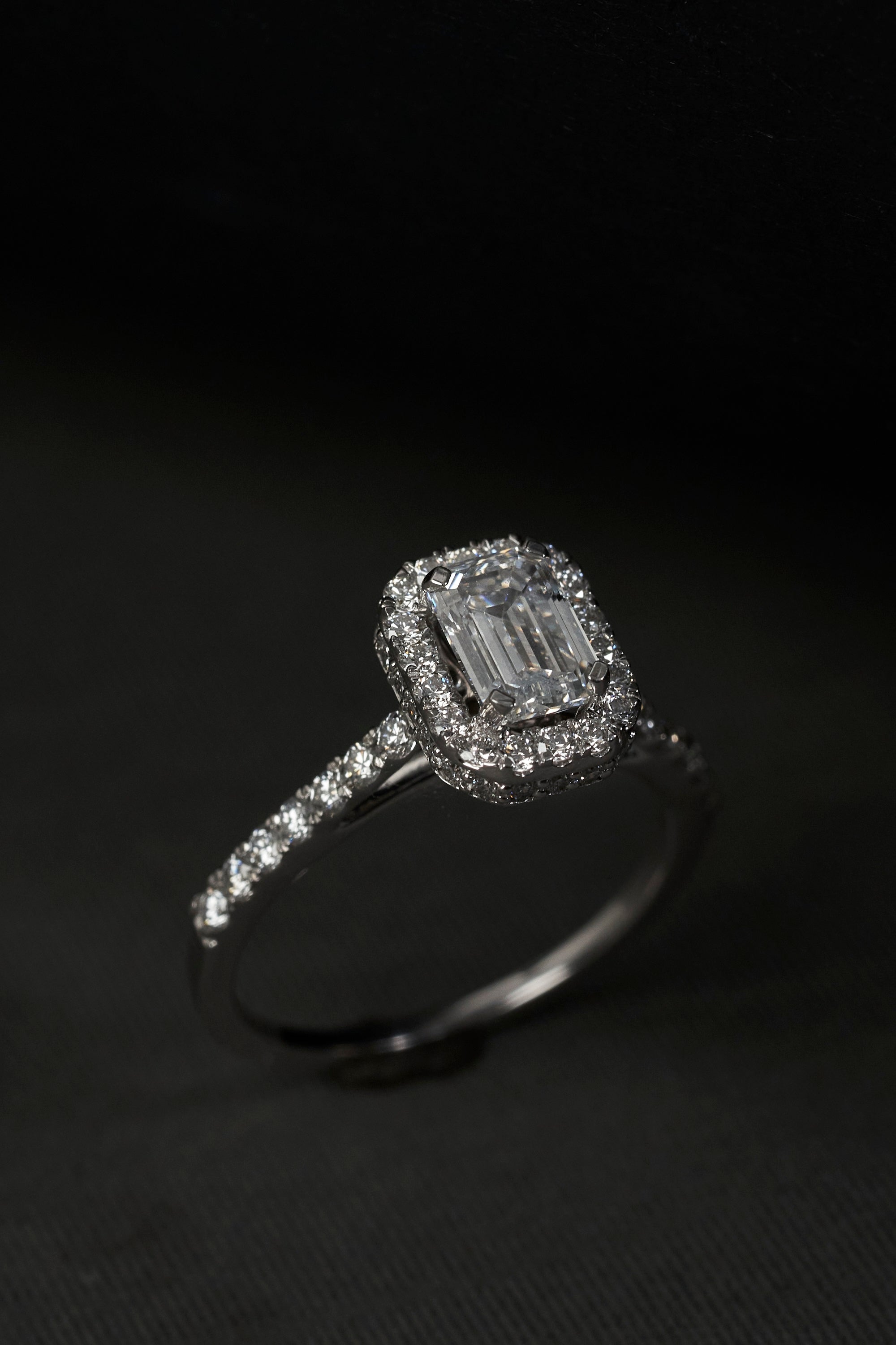 Halo Emerald Cut Diamond Ring