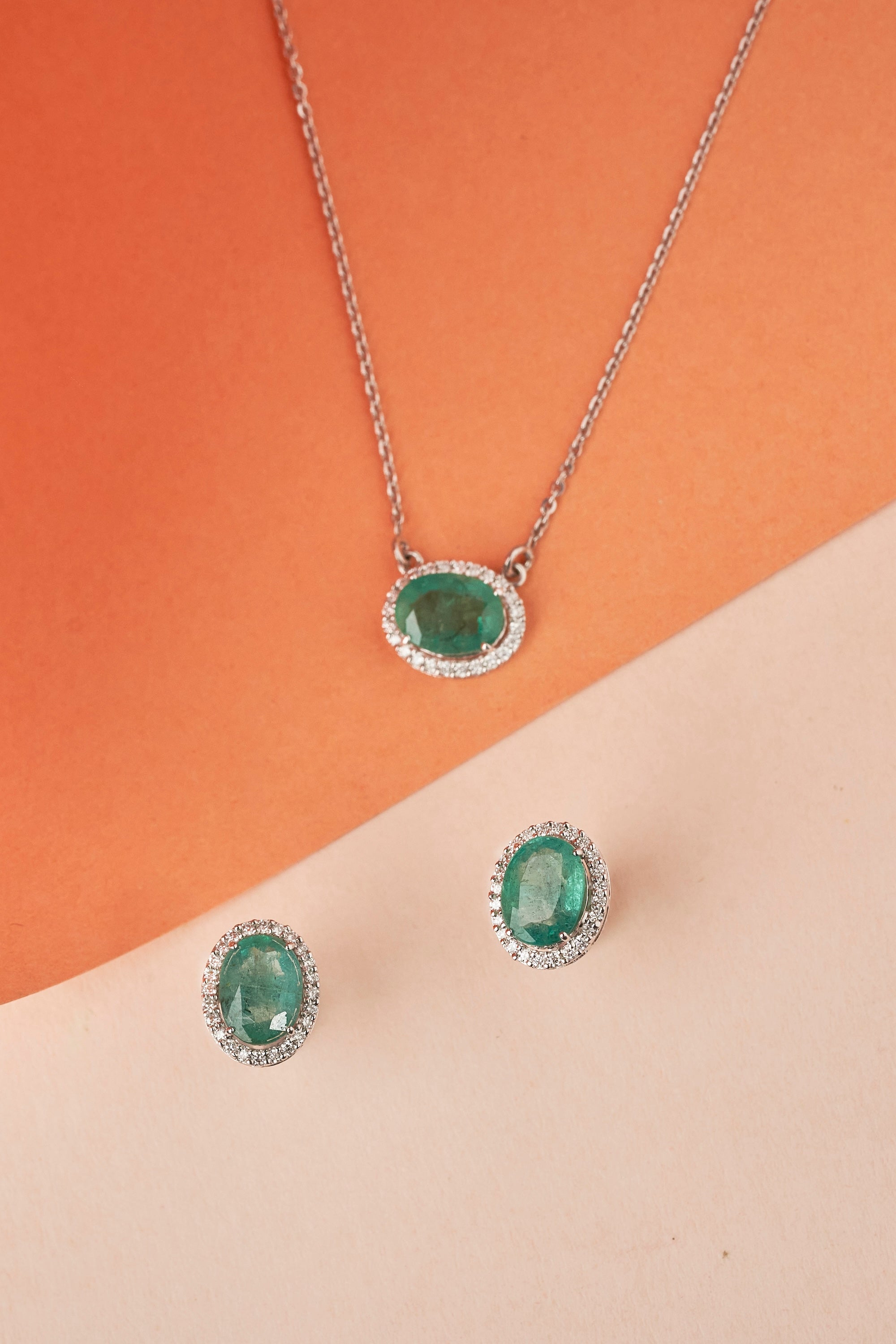 Halo Emerald and Diamond Pendant