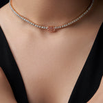 Pink emerald cut diamond necklace