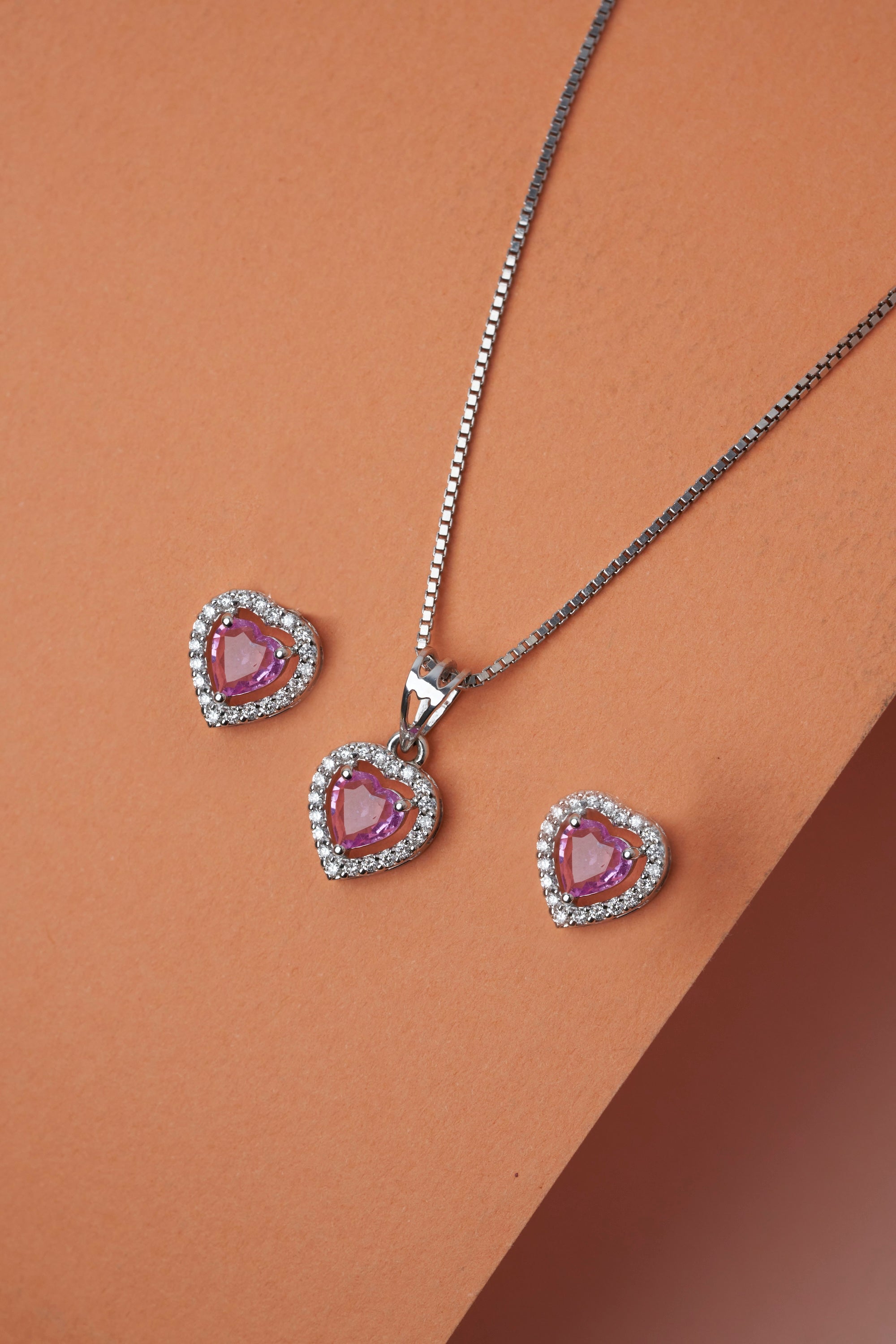 Pink Halo Heart Diamond Pendant