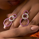 Pink Ruby diamond circle earrings