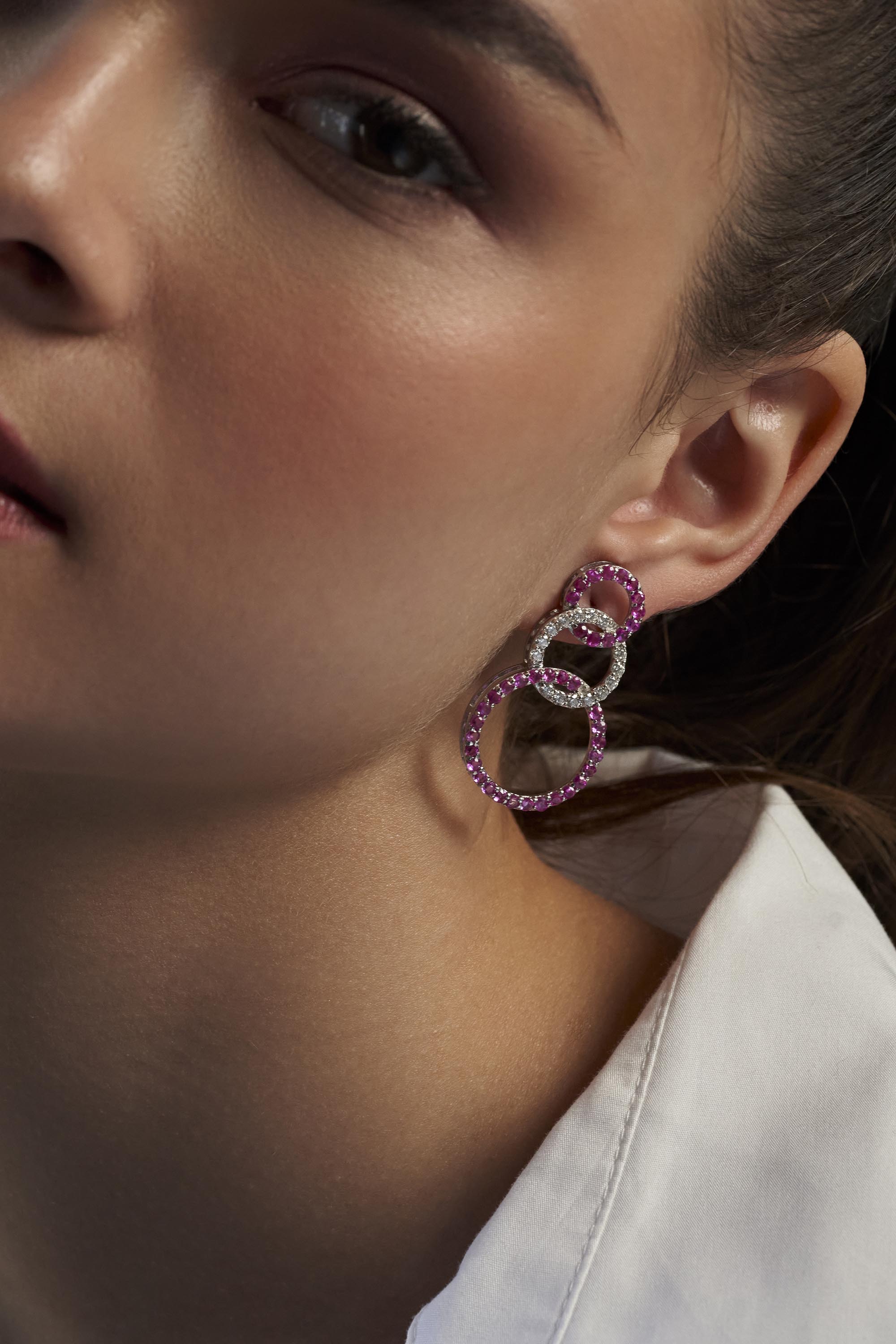 Pink Ruby diamond circle earrings