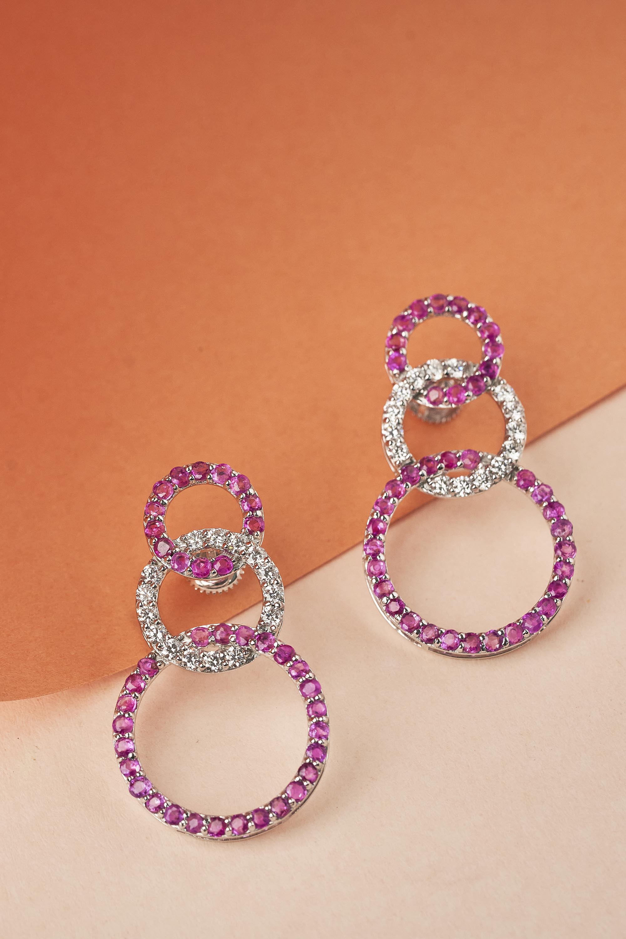 Pink Ruby diamond circle earrings