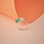 Toi et moi style diamond and emerald ring