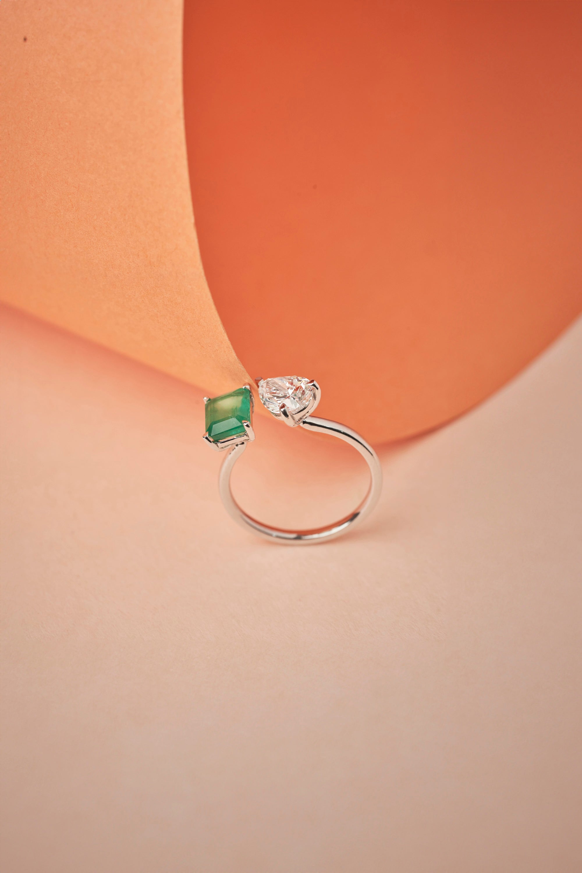 Toi et moi style diamond and emerald ring