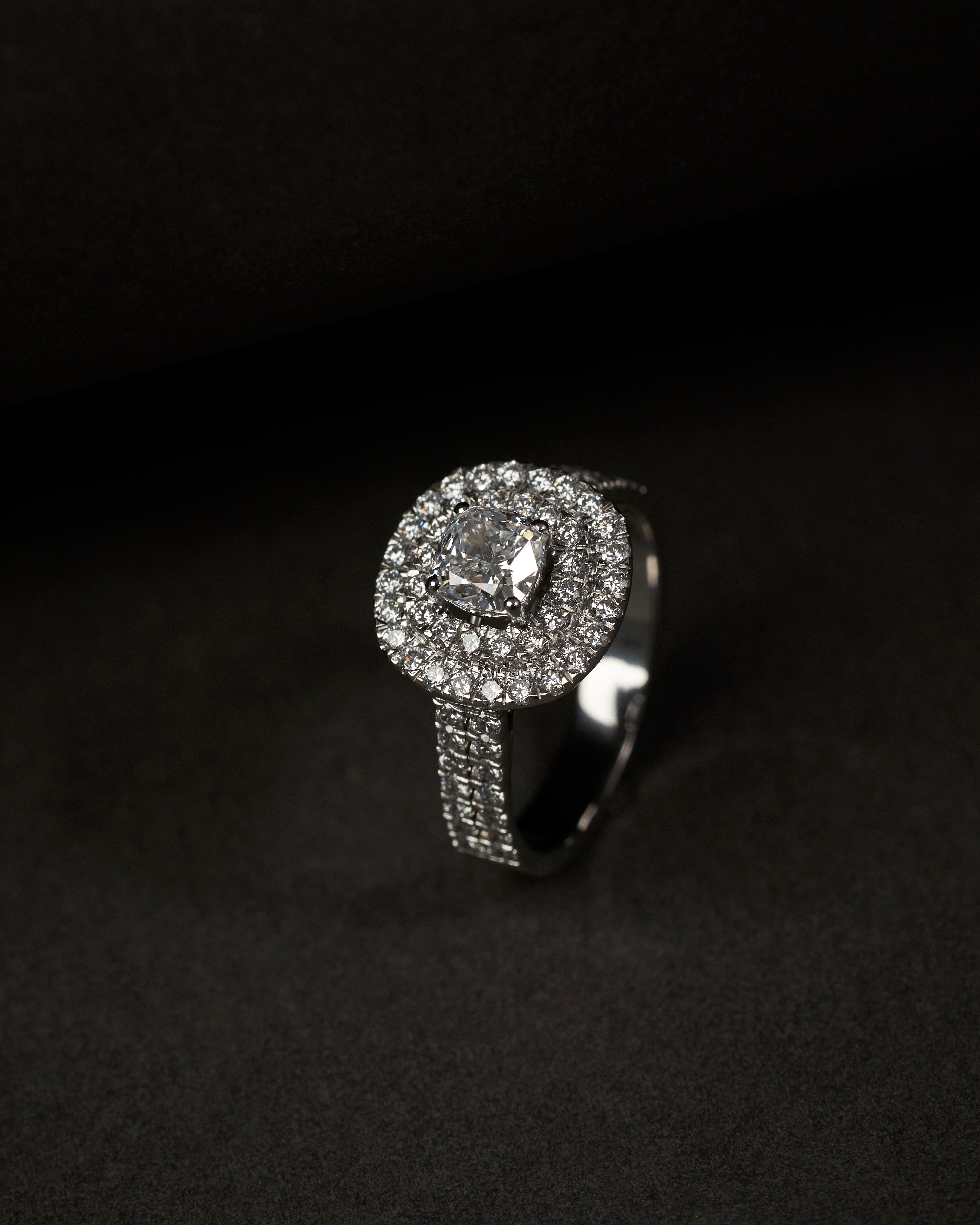 Double Halo Cushion Cut Diamond Ring